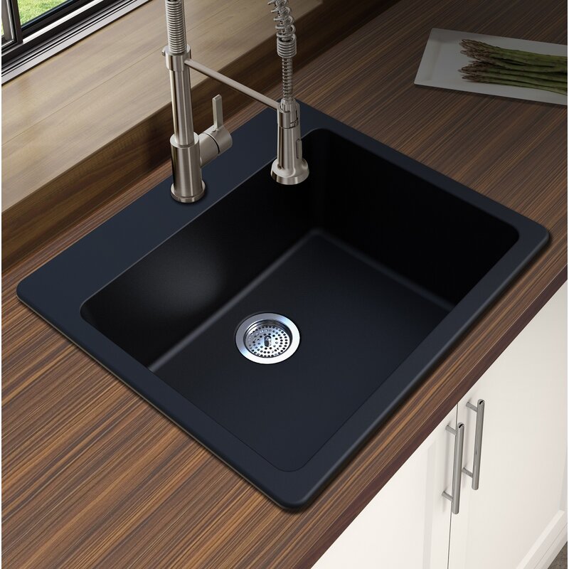 Granite Quartz 25%2522 L X 22%2522 W Single Bowl Drop In Kitchen Sink 